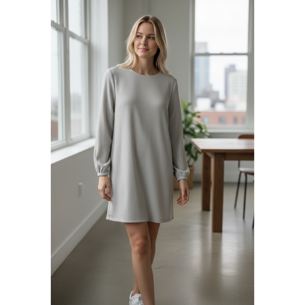 Refka Casual‎ Light Grey Crinkle Shift Dress Long Sleeve SS22RKC80331 Mens Sz 4
